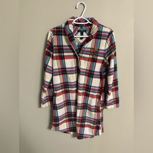 LRL Ralph Lauren Plaid Fleece Nightgown Women's Size Medium Snowflakes Pockets